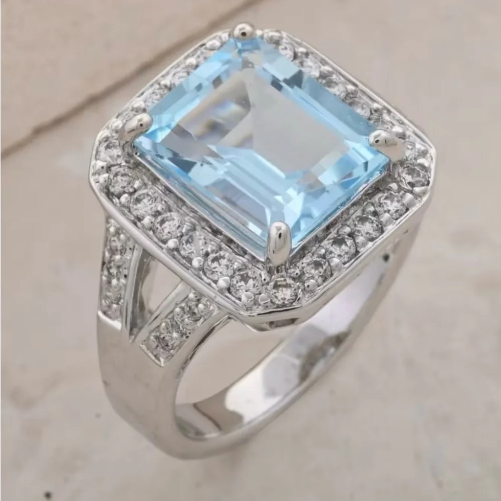 Blue Topaz & Simulated Diamond Ring - Picture 4 of 9